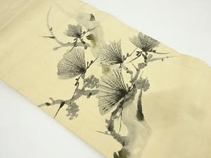 アンティーク　作家物　手織り紬手描き若松模様名古屋帯